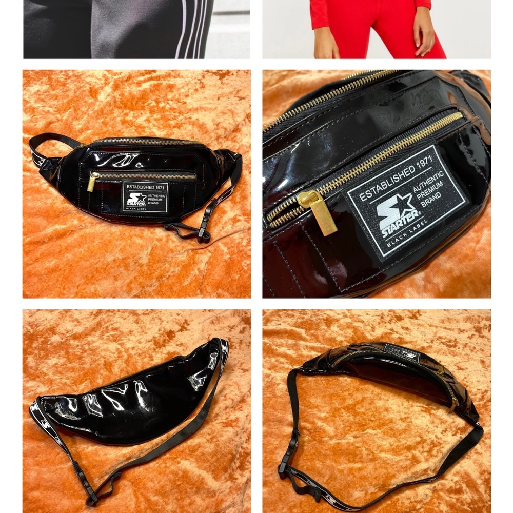 Starter Black Patent Fanny Pack with Gold Zipper